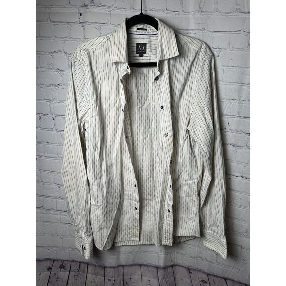 Armani‎ Exchange Men's White Striped Button-Down Shirt Casual Formal Wear - Picture 1 of 7